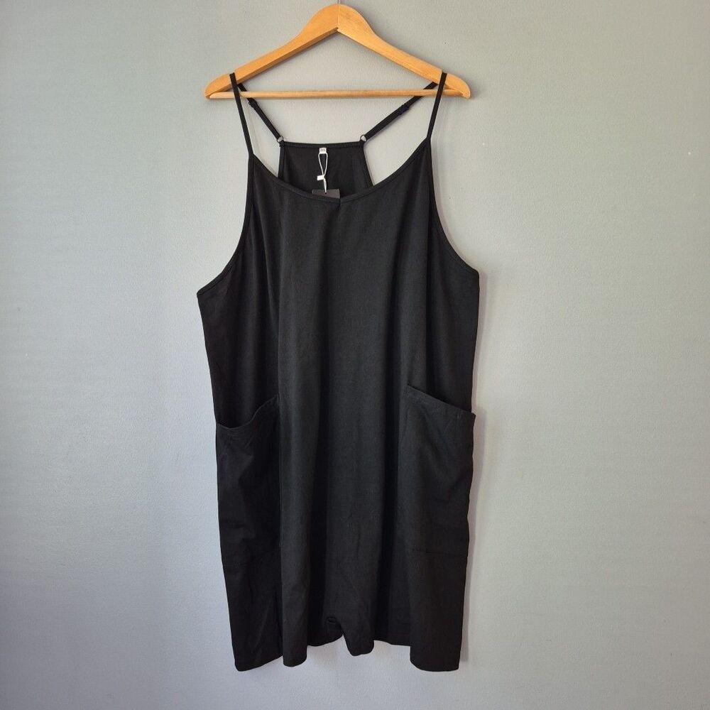 Deepself Black V Neck One Piece Halter Short Romper Pockets Womens 2XL